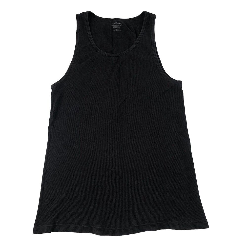 Calvin Klein Mens Black Ribbed Tank Top Undershirt 100% Cotton Large